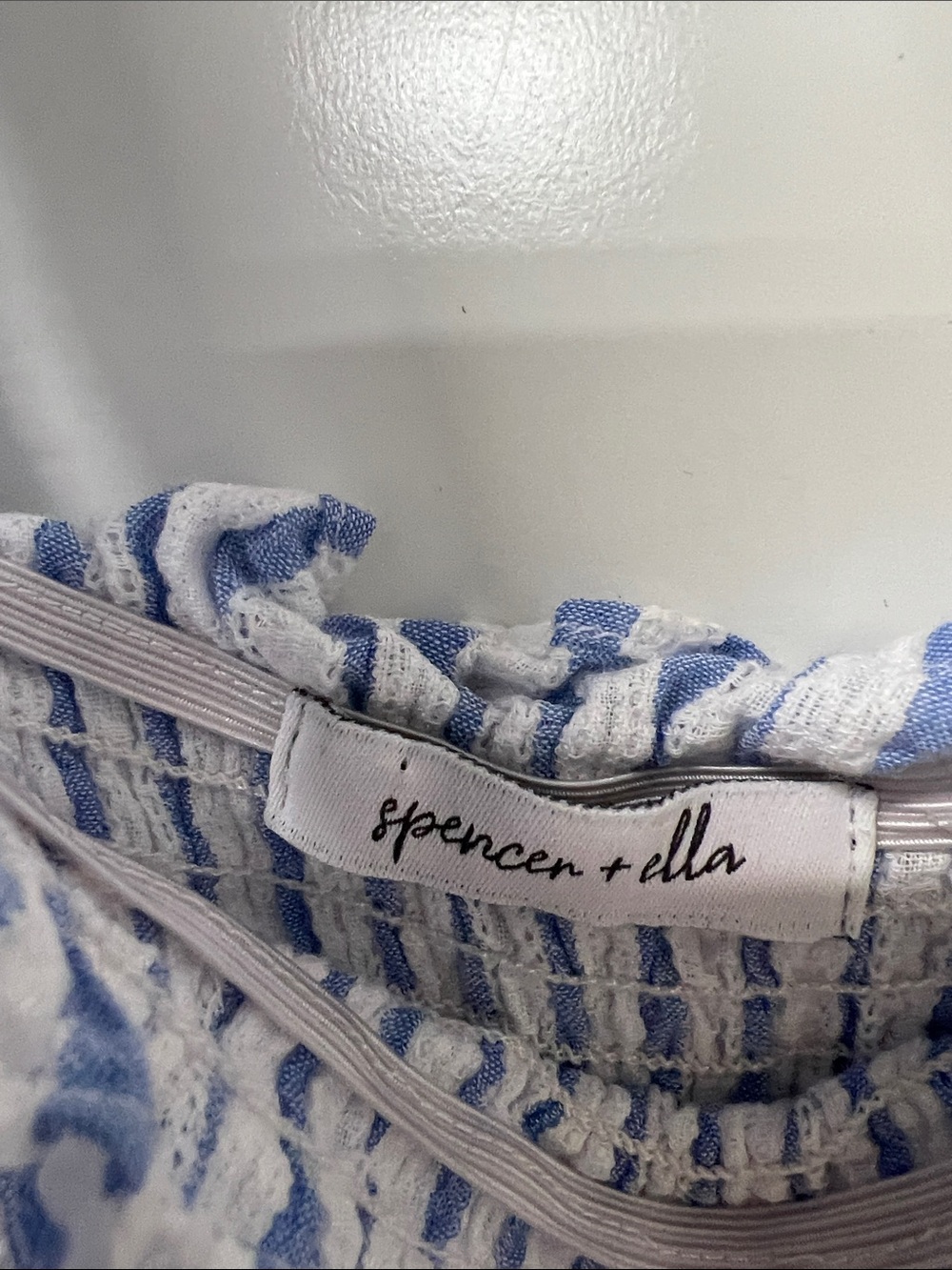 Spencer and Ella Sundress, Smocked, Blue and White, Lined, Tier, Cotton, Small - Picture 5 of 9